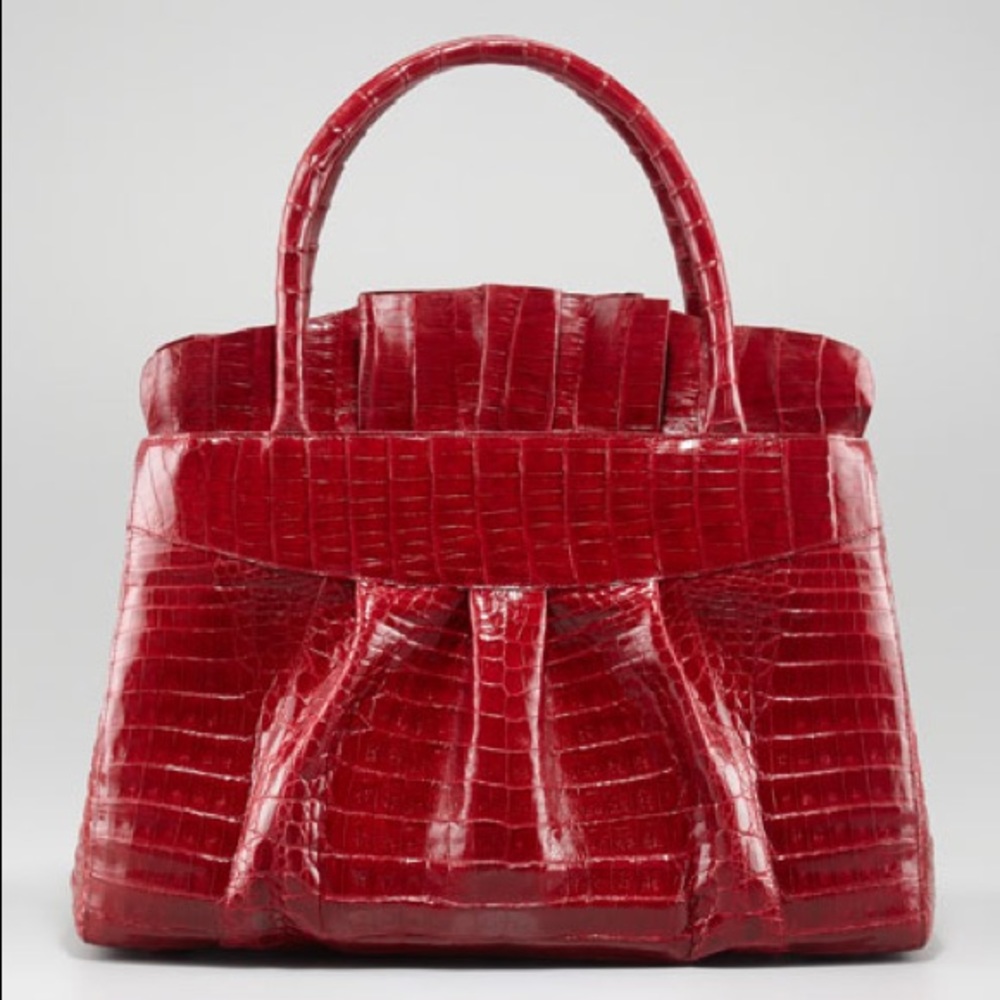 Nancy Gonzalez red croc ruffle tote
